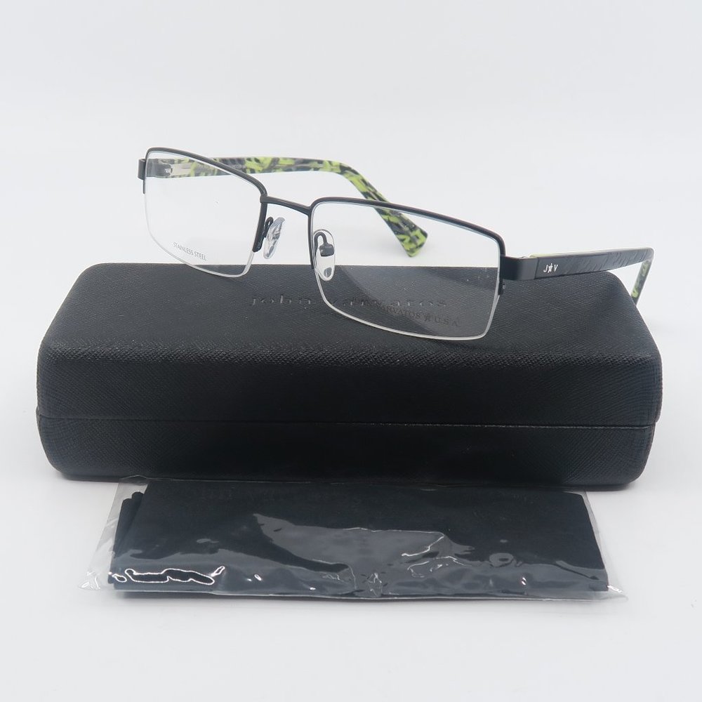 John Varvatos VJVC006 Black Half Rim Stainless Steel, New Men's Eyeglasses.